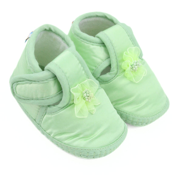 6 To 12 Months Baby Girls Satin Floral Booties (Green)-BT5216