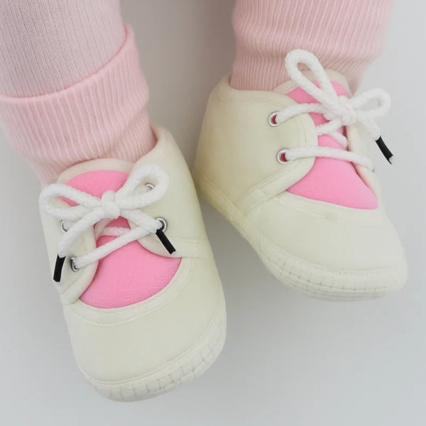 6 To 12 Months Baby Boys & Baby Girls Cute Soft Velvet Pre-Walker Lace Booties (off White,Pink)-BT5221