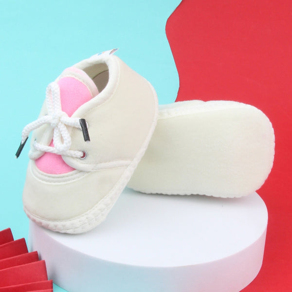 6 To 12 Months Baby Boys & Baby Girls Cute Soft Velvet Pre-Walker Lace Booties (off White,Pink)-BT5221
