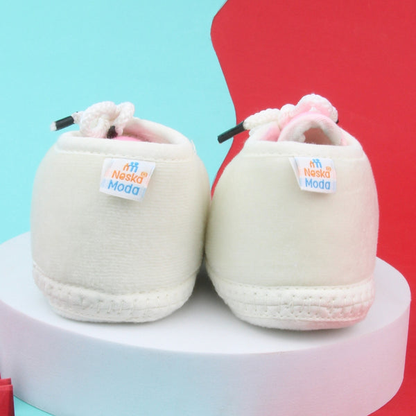 6 To 12 Months Baby Boys & Baby Girls Cute Soft Velvet Pre-Walker Lace Booties (off White,Pink)-BT5221