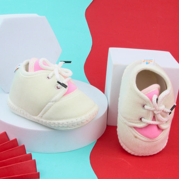 6 To 12 Months Baby Boys & Baby Girls Cute Soft Velvet Pre-Walker Lace Booties (off White,Pink)-BT5221