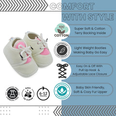 6 To 12 Months Baby Boys & Baby Girls Cute Soft Velvet Pre-Walker Lace Booties (off White,Pink)-BT5221