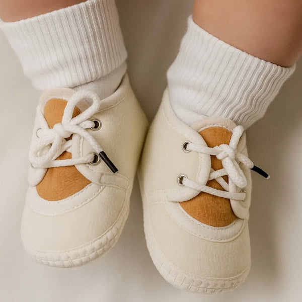 6 To 12 Months Baby Boys & Baby Girls Cute Soft Velvet Pre-Walker Lace Booties (off White,Brown)-BT5222