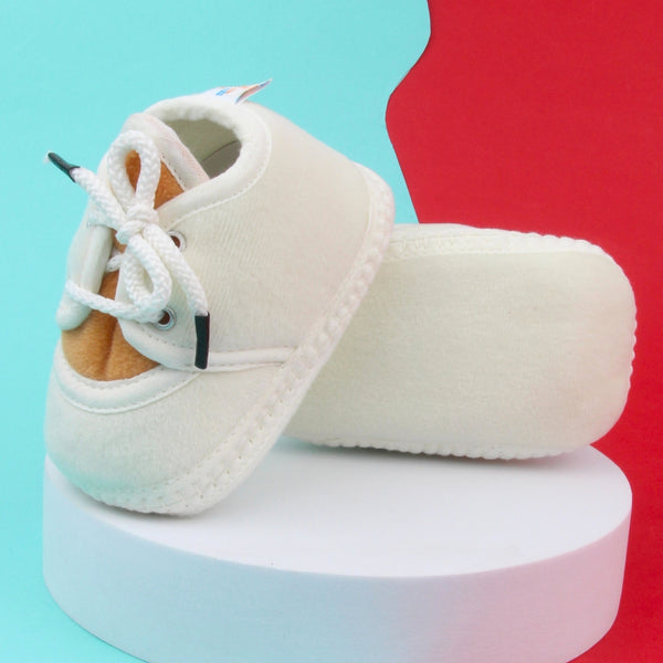 6 To 12 Months Baby Boys & Baby Girls Cute Soft Velvet Pre-Walker Lace Booties (off White,Brown)-BT5222