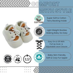 6 To 12 Months Baby Boys & Baby Girls Cute Soft Velvet Pre-Walker Lace Booties (off White,Brown)-BT5222