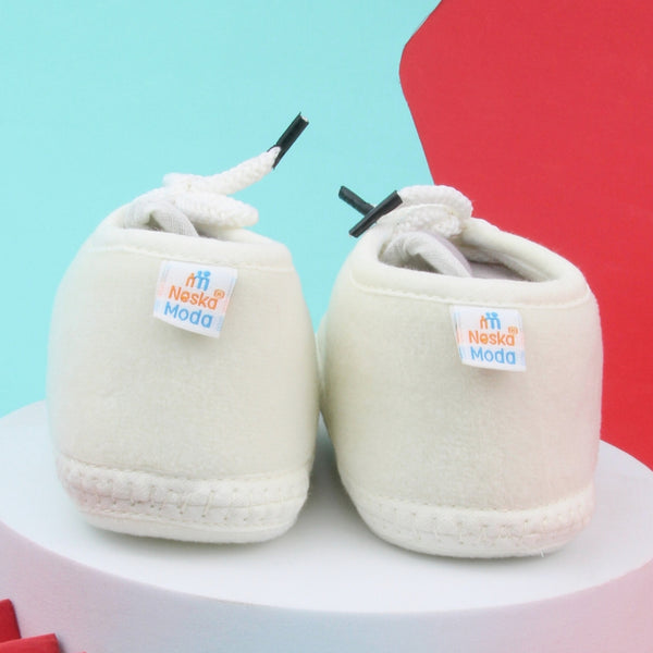 6 To 12 Months Baby Boys & Baby Girls Cute Soft Velvet Pre-Walker Lace Booties (off White,Red)-BT5224