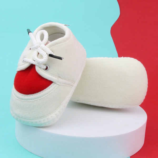 6 To 12 Months Baby Boys & Baby Girls Cute Soft Velvet Pre-Walker Lace Booties (off White,Red)-BT5224