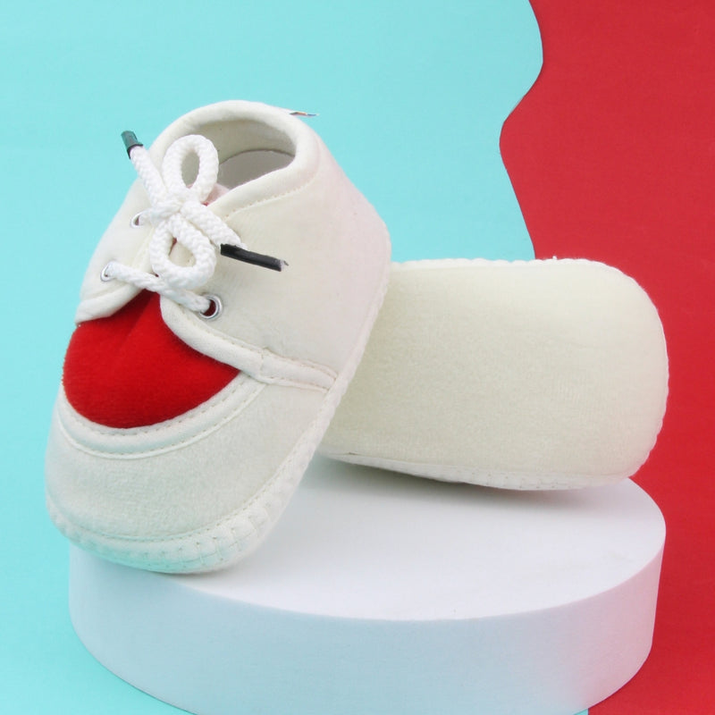 6 To 12 Months Baby Boys & Baby Girls Cute Soft Velvet Pre-Walker Lace Booties (off White,Red)-BT5224
