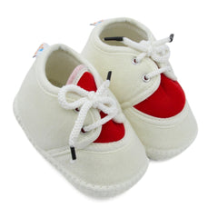 6 To 12 Months Baby Boys & Baby Girls Cute Soft Velvet Pre-Walker Lace Booties (off White,Red)-BT5224