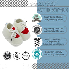 6 To 12 Months Baby Boys & Baby Girls Cute Soft Velvet Pre-Walker Lace Booties (off White,Red)-BT5224