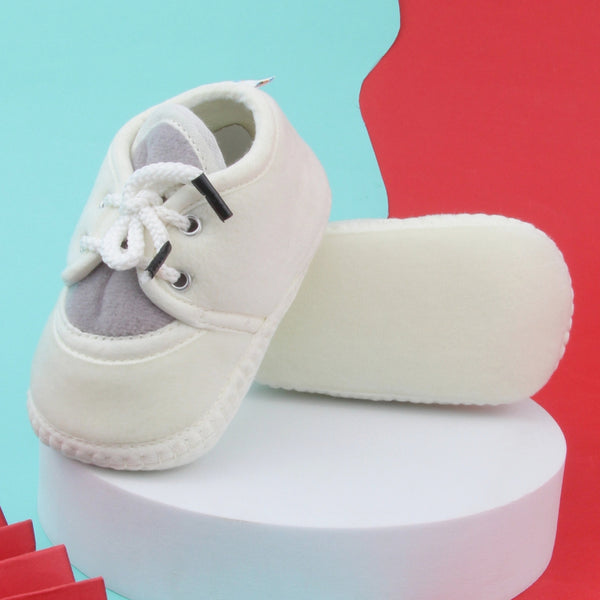 6 To 12 Months Baby Boys & Baby Girls Cute Soft Velvet Pre-Walker Lace Booties (off White,Grey)-BT5225