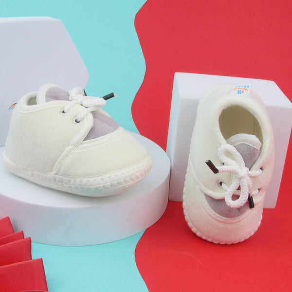 6 To 12 Months Baby Boys & Baby Girls Cute Soft Velvet Pre-Walker Lace Booties (off White,Grey)-BT5225