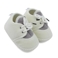 6 To 12 Months Baby Boys & Baby Girls Cute Soft Velvet Pre-Walker Lace Booties (off White,Grey)-BT5225