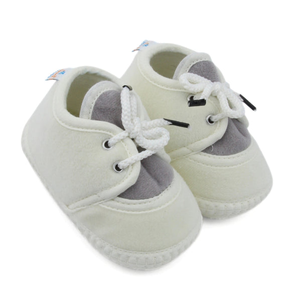 6 To 12 Months Baby Boys & Baby Girls Cute Soft Velvet Pre-Walker Lace Booties (off White,Grey)-BT5225