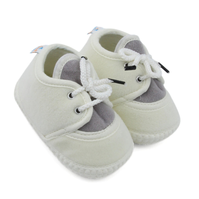 6 To 12 Months Baby Boys & Baby Girls Cute Soft Velvet Pre-Walker Lace Booties (off White,Grey)-BT5225