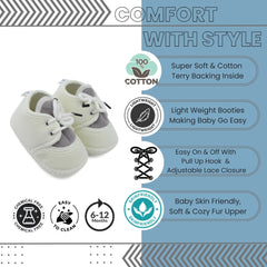 6 To 12 Months Baby Boys & Baby Girls Cute Soft Velvet Pre-Walker Lace Booties (off White,Grey)-BT5225