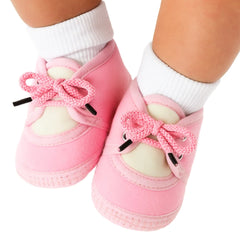 6 To 12 Months Baby Boys & Baby Girls Cute Soft Velvet Pre-Walker Lace Booties (Pink,White)-BT5226
