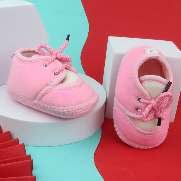 6 To 12 Months Baby Boys & Baby Girls Cute Soft Velvet Pre-Walker Lace Booties (Pink,White)-BT5226