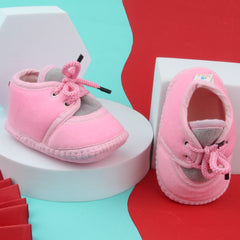 6 To 12 Months Baby Boys & Baby Girls Cute Soft Velvet Pre-Walker Lace Booties (Pink,Grey)-BT5227