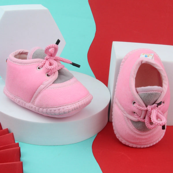 6 To 12 Months Baby Boys & Baby Girls Cute Soft Velvet Pre-Walker Lace Booties (Pink,Grey)-BT5227