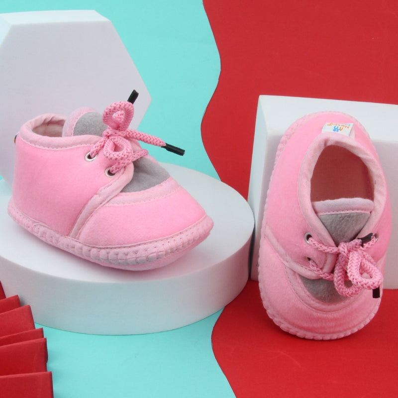6 To 12 Months Baby Boys & Baby Girls Cute Soft Velvet Pre-Walker Lace Booties (Pink,Grey)-BT5227