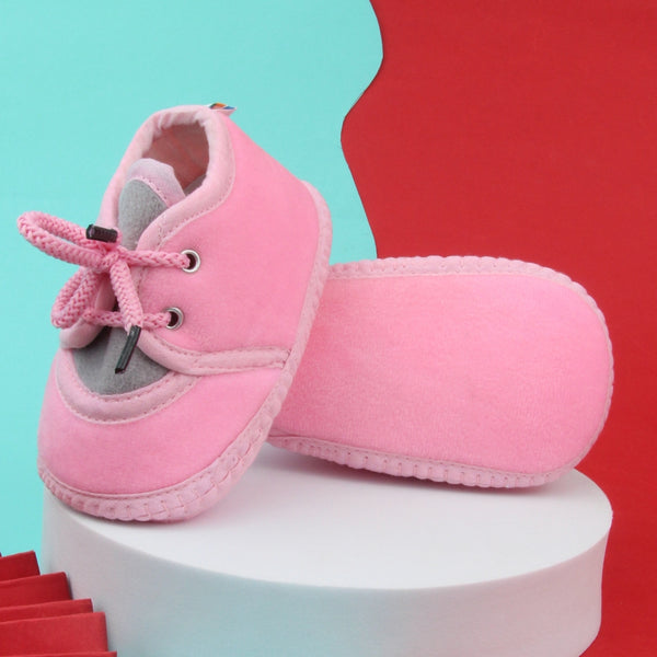 6 To 12 Months Baby Boys & Baby Girls Cute Soft Velvet Pre-Walker Lace Booties (Pink,Grey)-BT5227