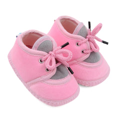 6 To 12 Months Baby Boys & Baby Girls Cute Soft Velvet Pre-Walker Lace Booties (Pink,Grey)-BT5227
