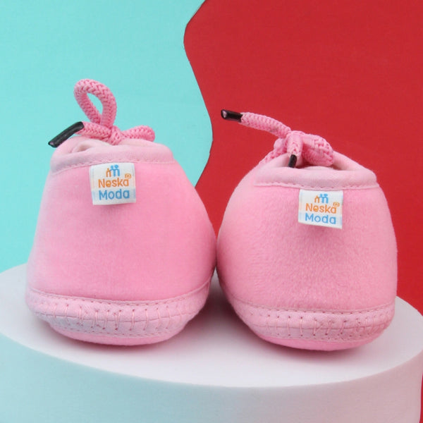 6 To 12 Months Baby Boys & Baby Girls Cute Soft Velvet Pre-Walker Lace Booties (Pink,Grey)-BT5227