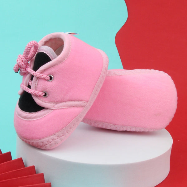 6 To 12 Months Baby Boys & Baby Girls Cute Soft Velvet Pre-Walker Lace Booties (Pink,Black)-BT5228