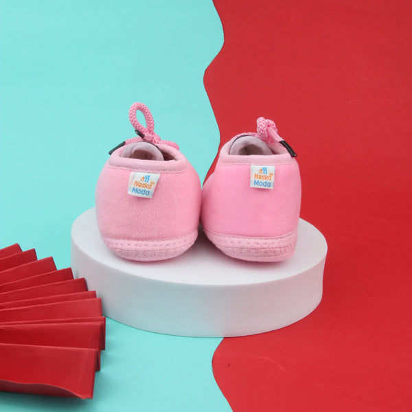 6 To 12 Months Baby Boys & Baby Girls Cute Soft Velvet Pre-Walker Lace Booties (Pink,Black)-BT5228