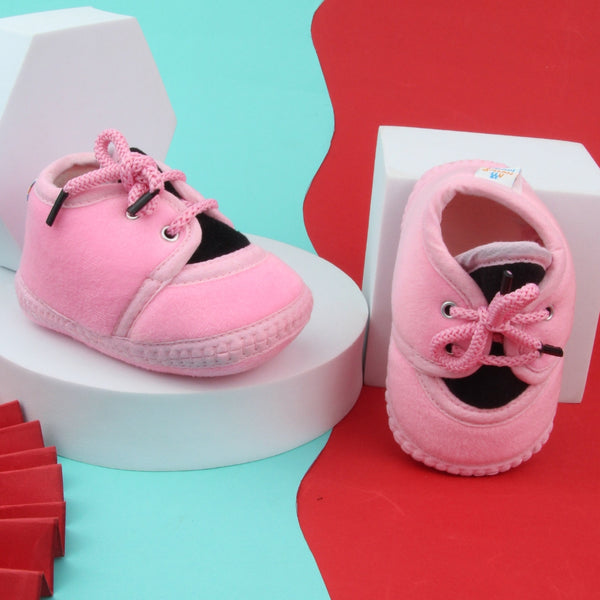 6 To 12 Months Baby Boys & Baby Girls Cute Soft Velvet Pre-Walker Lace Booties (Pink,Black)-BT5228