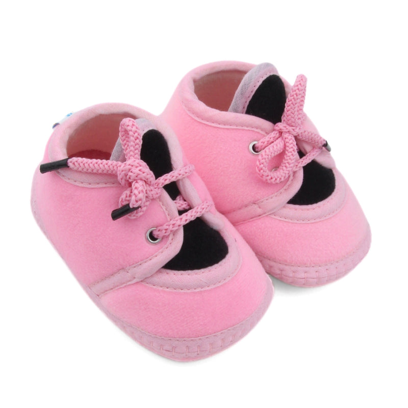 6 To 12 Months Baby Boys & Baby Girls Cute Soft Velvet Pre-Walker Lace Booties (Pink,Black)-BT5228