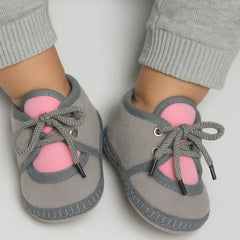 6 To 12 Months Baby Boys & Baby Girls Cute Soft Velvet Pre-Walker Lace Booties (Grey,Pink)-BT5229