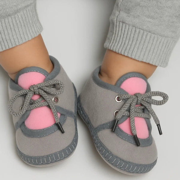6 To 12 Months Baby Boys & Baby Girls Cute Soft Velvet Pre-Walker Lace Booties (Grey,Pink)-BT5229