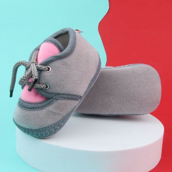 6 To 12 Months Baby Boys & Baby Girls Cute Soft Velvet Pre-Walker Lace Booties (Grey,Pink)-BT5229