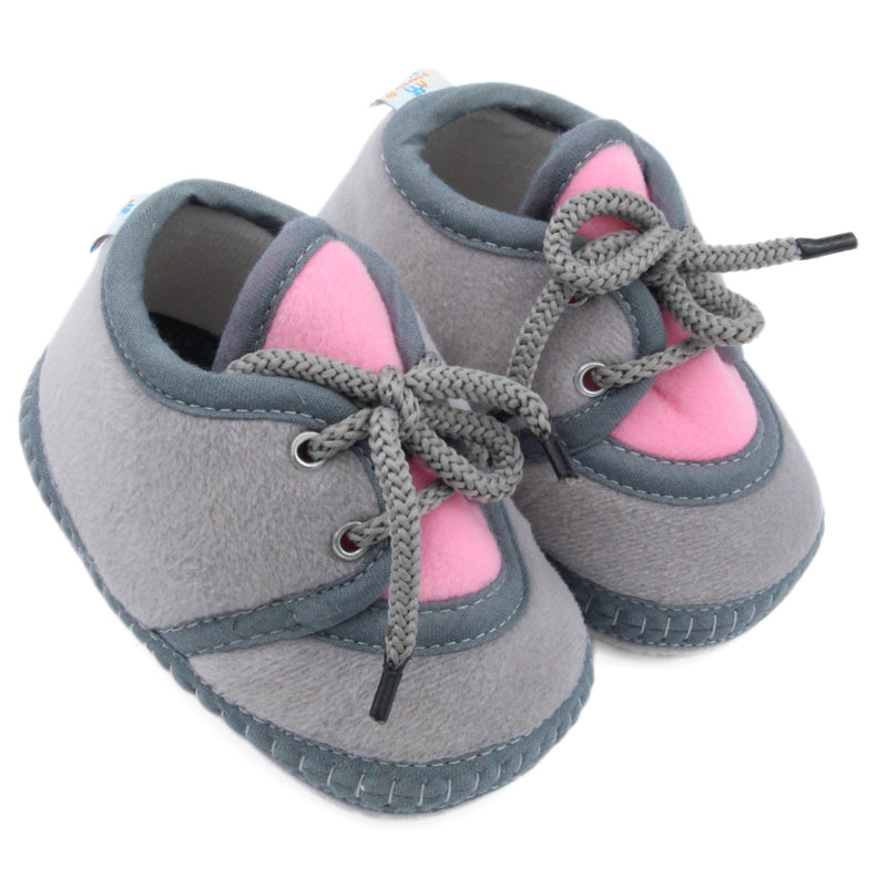 6 To 12 Months Baby Boys & Baby Girls Cute Soft Velvet Pre-Walker Lace Booties (Grey,Pink)-BT5229