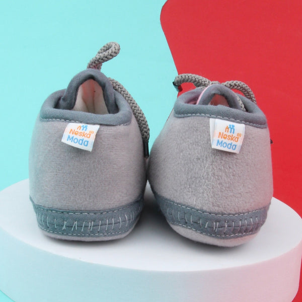 6 To 12 Months Baby Boys & Baby Girls Cute Soft Velvet Pre-Walker Lace Booties (Grey,Black)-BT5230
