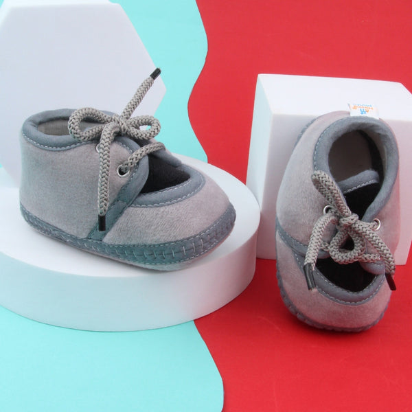 6 To 12 Months Baby Boys & Baby Girls Cute Soft Velvet Pre-Walker Lace Booties (Grey,Black)-BT5230