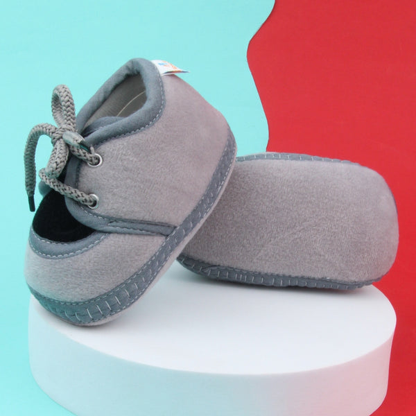 6 To 12 Months Baby Boys & Baby Girls Cute Soft Velvet Pre-Walker Lace Booties (Grey,Black)-BT5230