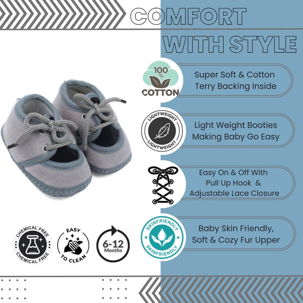 6 To 12 Months Baby Boys & Baby Girls Cute Soft Velvet Pre-Walker Lace Booties (Grey,Black)-BT5230
