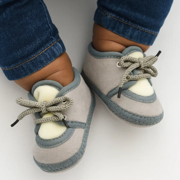 6 To 12 Months Baby Boys & Baby Girls Cute Soft Velvet Pre-Walker Lace Booties (Grey,White)-BT5231