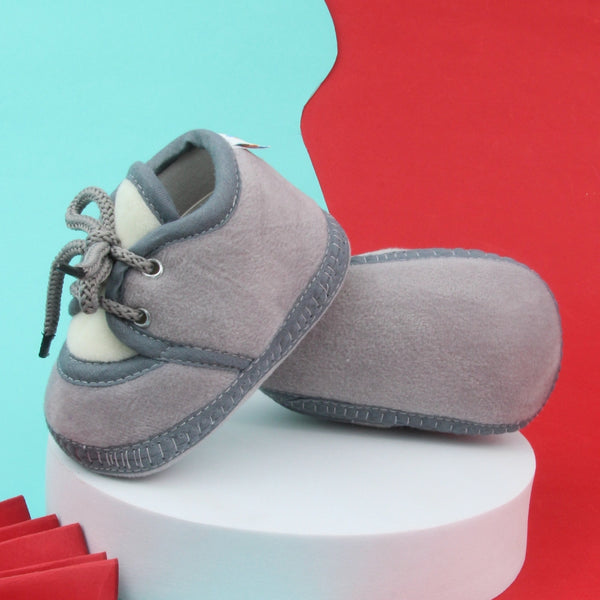 6 To 12 Months Baby Boys & Baby Girls Cute Soft Velvet Pre-Walker Lace Booties (Grey,White)-BT5231