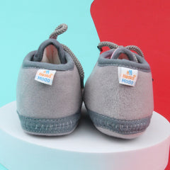 6 To 12 Months Baby Boys & Baby Girls Cute Soft Velvet Pre-Walker Lace Booties (Grey,White)-BT5231