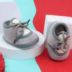 6 To 12 Months Baby Boys & Baby Girls Cute Soft Velvet Pre-Walker Lace Booties (Grey,White)-BT5231