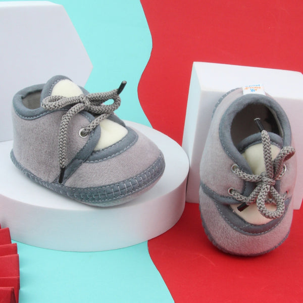 6 To 12 Months Baby Boys & Baby Girls Cute Soft Velvet Pre-Walker Lace Booties (Grey,White)-BT5231