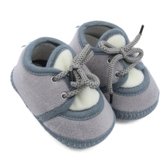 6 To 12 Months Baby Boys & Baby Girls Cute Soft Velvet Pre-Walker Lace Booties (Grey,White)-BT5231