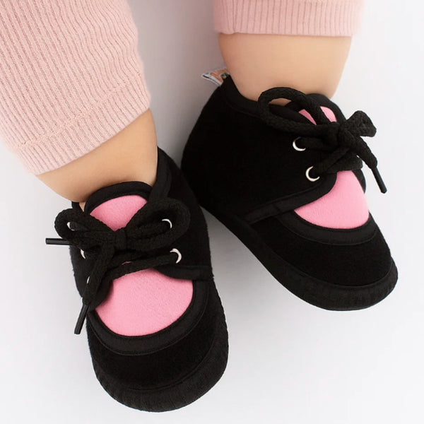 6 To 12 Months Baby Boys & Baby Girls Cute Soft Velvet Pre-Walker Lace Booties (Black,Pink)-BT5232