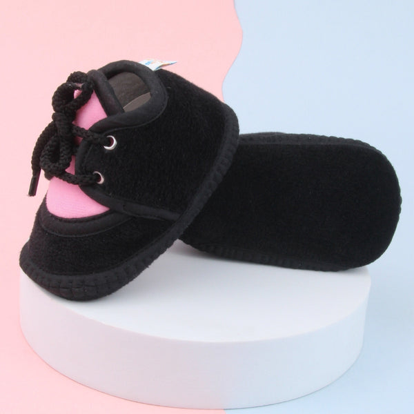 6 To 12 Months Baby Boys & Baby Girls Cute Soft Velvet Pre-Walker Lace Booties (Black,Pink)-BT5232