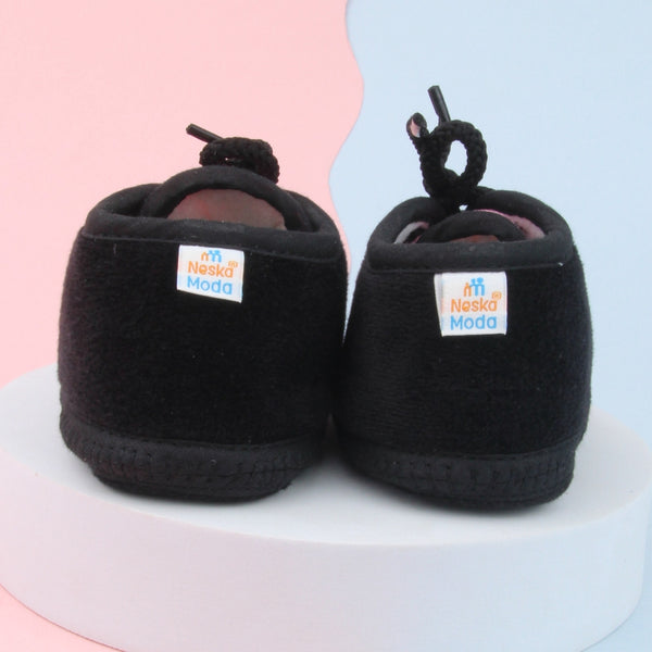 6 To 12 Months Baby Boys & Baby Girls Cute Soft Velvet Pre-Walker Lace Booties (Black,Pink)-BT5232