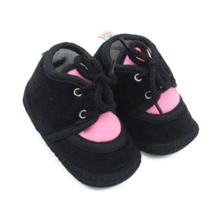 6 To 12 Months Baby Boys & Baby Girls Cute Soft Velvet Pre-Walker Lace Booties (Black,Pink)-BT5232